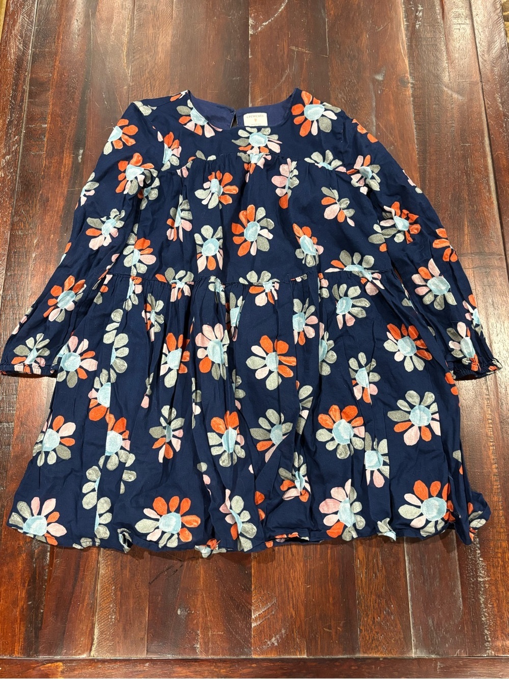 Crewcuts Navy Floral Tiered girls Dress with Orange & Light Blue Accents sz 7